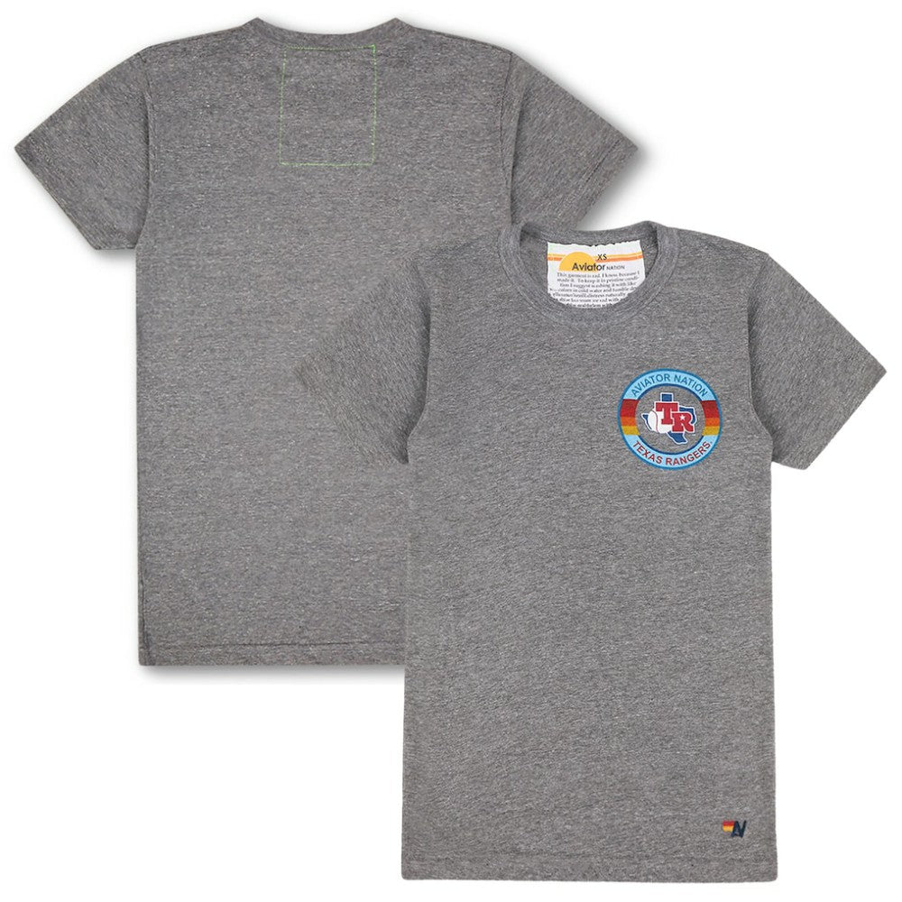 Texas Rangers Aviator Nation x MLB Unisex Tri-Blend T-Shirt - Heather Gray - MLB Lifestyle