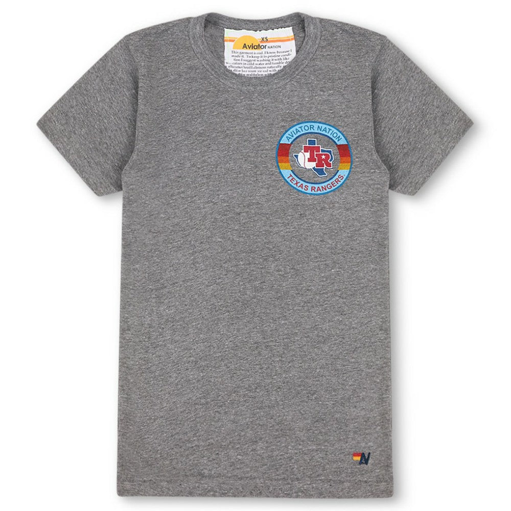 Texas Rangers Aviator Nation x MLB Unisex Tri-Blend T-Shirt - Heather Gray - MLB Lifestyle