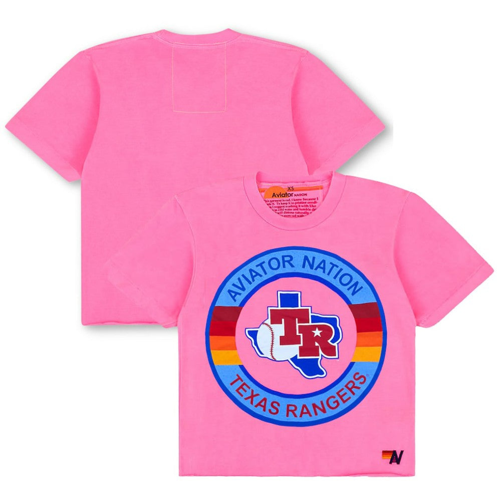 Texas Rangers Aviator Nation x MLB Women's Tri-Blend Boyfriend T-Shirt - Pink - MLB Sale