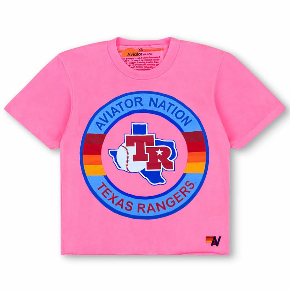 Texas Rangers Aviator Nation x MLB Women's Tri-Blend Boyfriend T-Shirt - Pink - MLB Sale