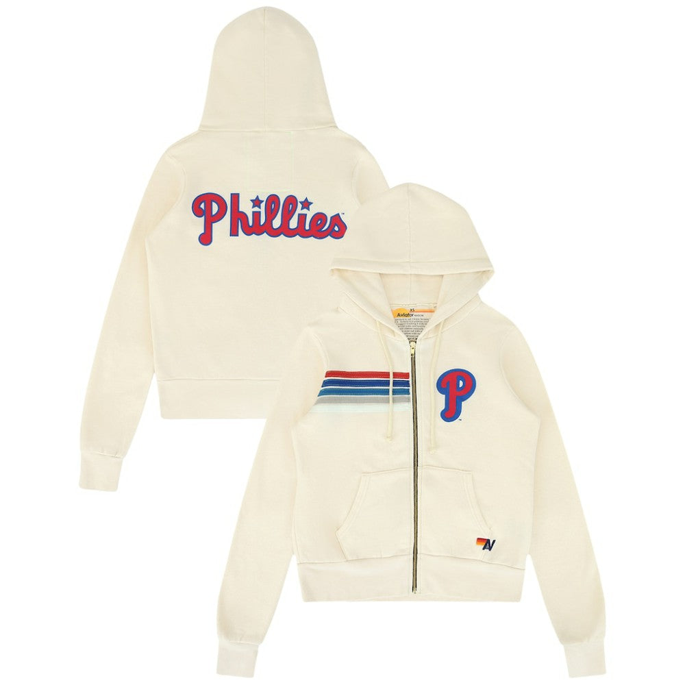 Philadelphia Phillies Aviator Nation x MLB Unisex Five-Stripe Tri-Blend Full-Zip Hoodie - Cream - MLB Online