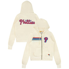 Philadelphia Phillies Aviator Nation x MLB Unisex Five-Stripe Tri-Blend Full-Zip Hoodie - Cream - MLB Online