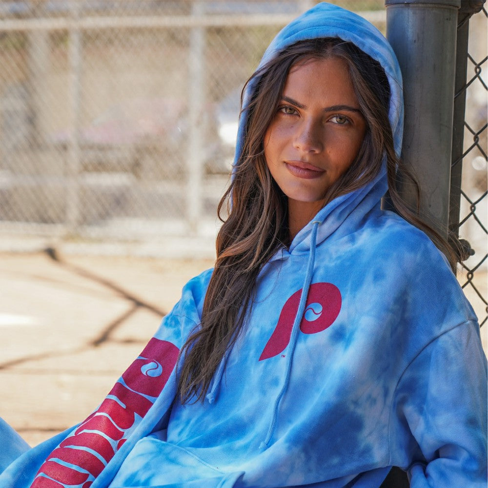 Philadelphia Phillies Aviator Nation x MLB Unisex Tie-Dye Tri-Blend Pullover Hoodie - Light Blue - MLB on Sale