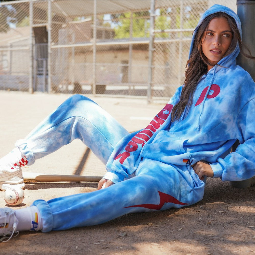 Philadelphia Phillies Aviator Nation x MLB Unisex Tie-Dye Tri-Blend Pullover Hoodie - Light Blue - MLB on Sale