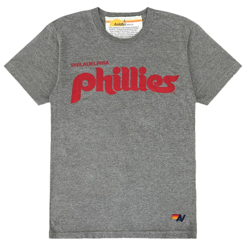 Philadelphia Phillies Aviator Nation x MLB Unisex Bolt Tri-Blend T-Shirt - Heather Gray - MLB Lifestyle