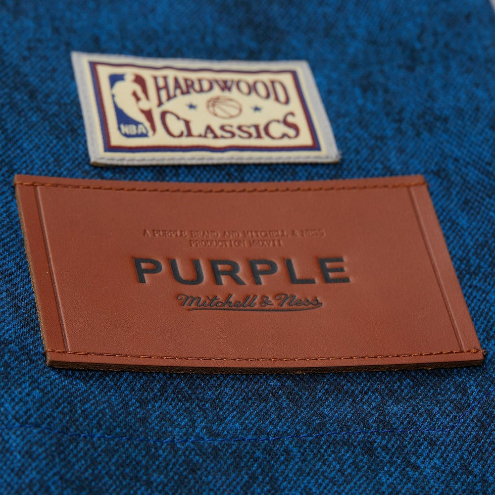 New York Knicks x Purple Brand Button-Up Shooting Shirt Navy | Mitchell & Ness Near Me