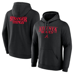 Atlanta Braves Stranger Things Logo Lockup Pullover Hoodie - Black - MLB Lifestyle
