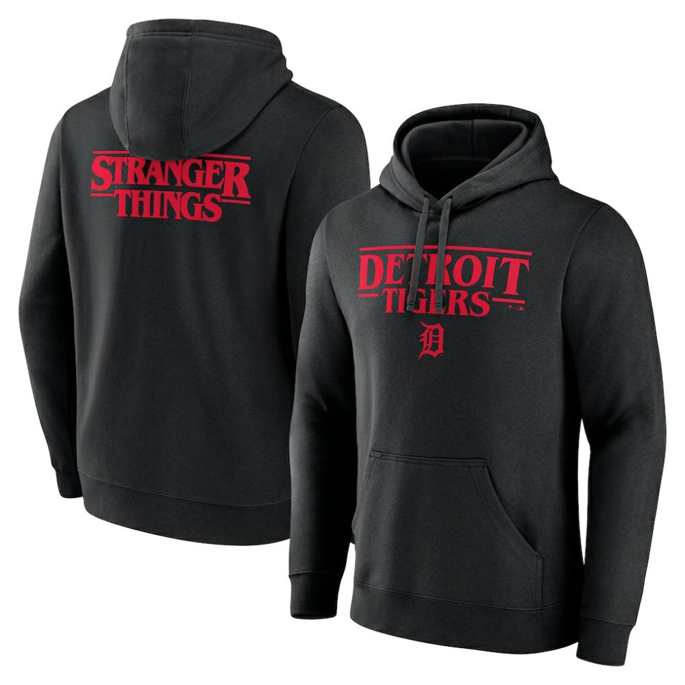 Detroit Tigers Stranger Things Logo Lockup Pullover Hoodie - Black - MLB on Sale