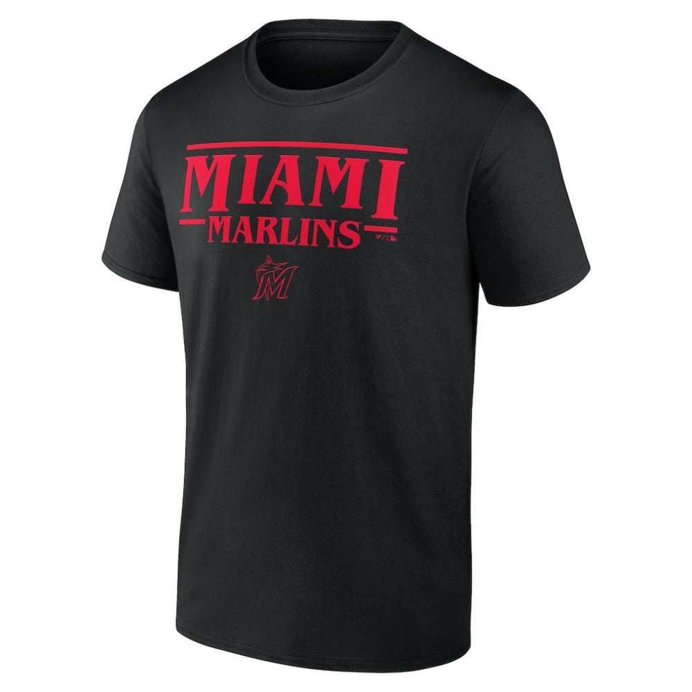 Miami Marlins Stranger Things Logo Lockup T-Shirt - Black - MLB Lifestyle