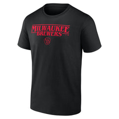 Milwaukee Brewers Stranger Things Logo Lockup T-Shirt - Black - MLB Discount