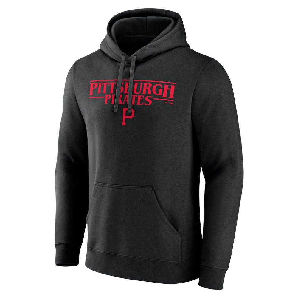 Pittsburgh Pirates Stranger Things Logo Lockup Pullover Hoodie - Black - MLB Discount