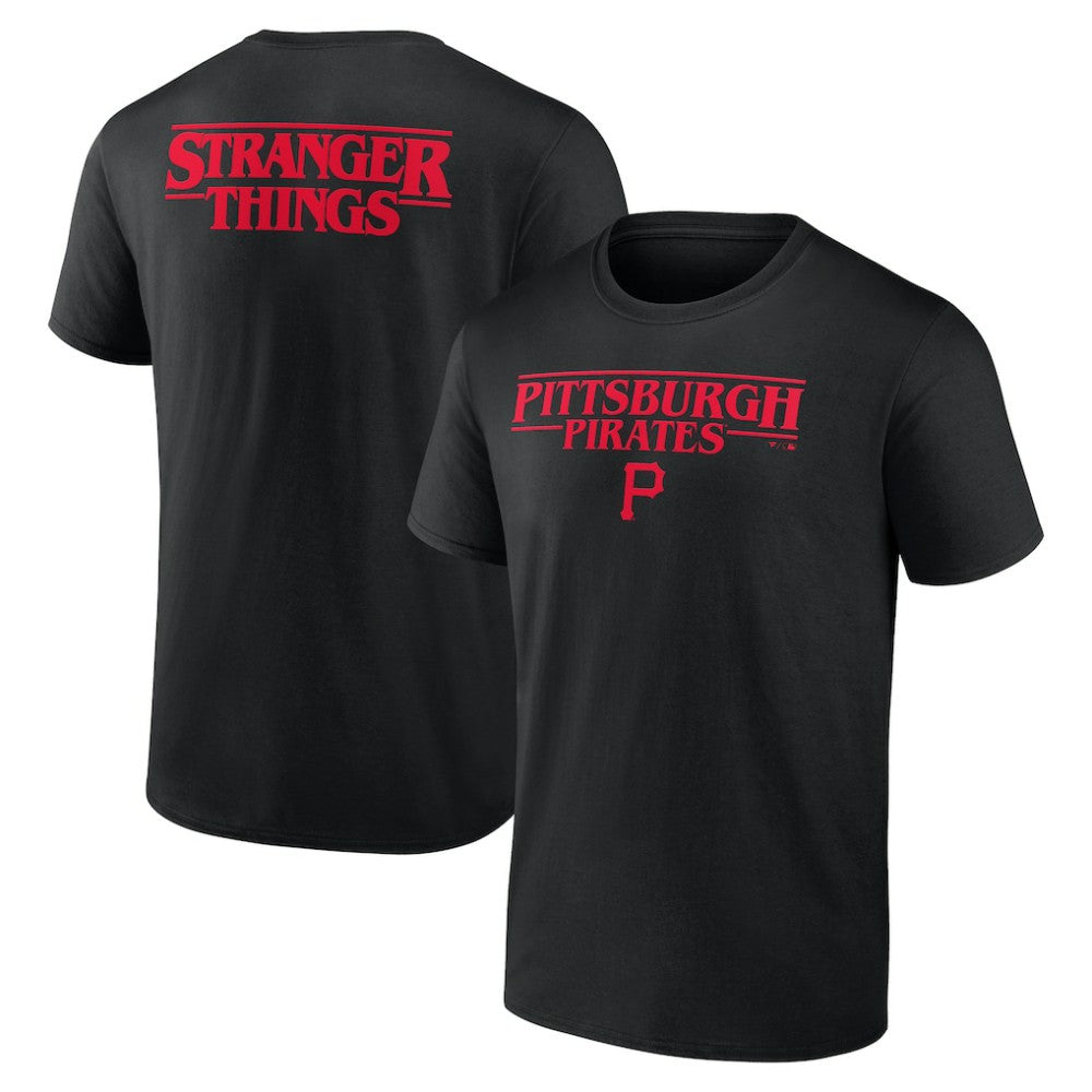 Pittsburgh Pirates Stranger Things Logo Lockup T-Shirt - Black - MLB Lifestyle