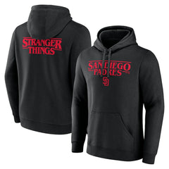 San Diego Padres Stranger Things Logo Lockup Pullover Hoodie - Black - MLB Sale