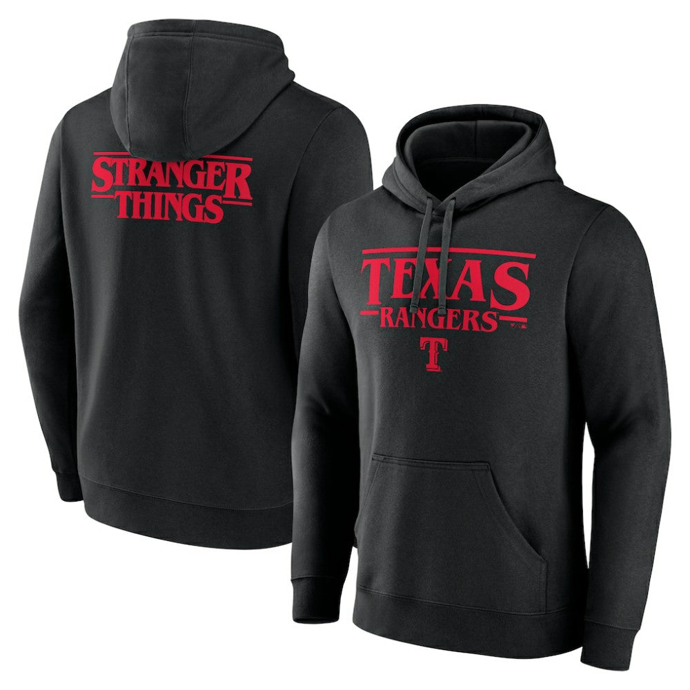 Texas Rangers Stranger Things Logo Lockup Pullover Hoodie - Black - MLB Online