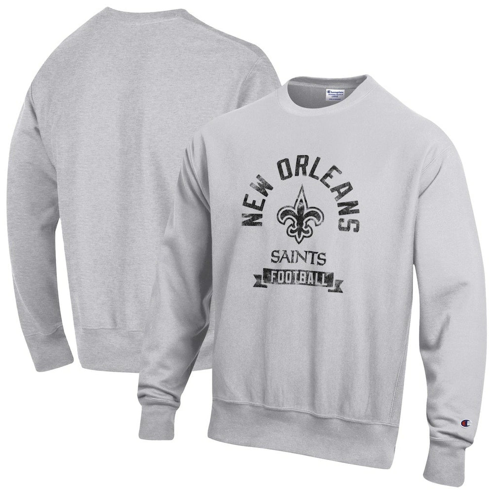 New Orleans Saints Champion Reverse Weave Fleece Pullover Sweatshirt Heather Gray