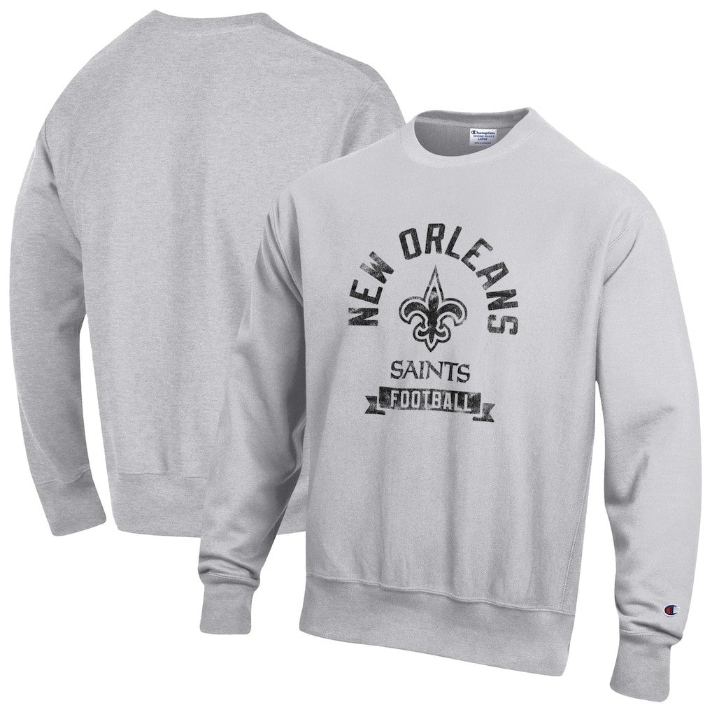 New Orleans Saints Champion Reverse Weave Fleece Pullover Sweatshirt Heather Gray