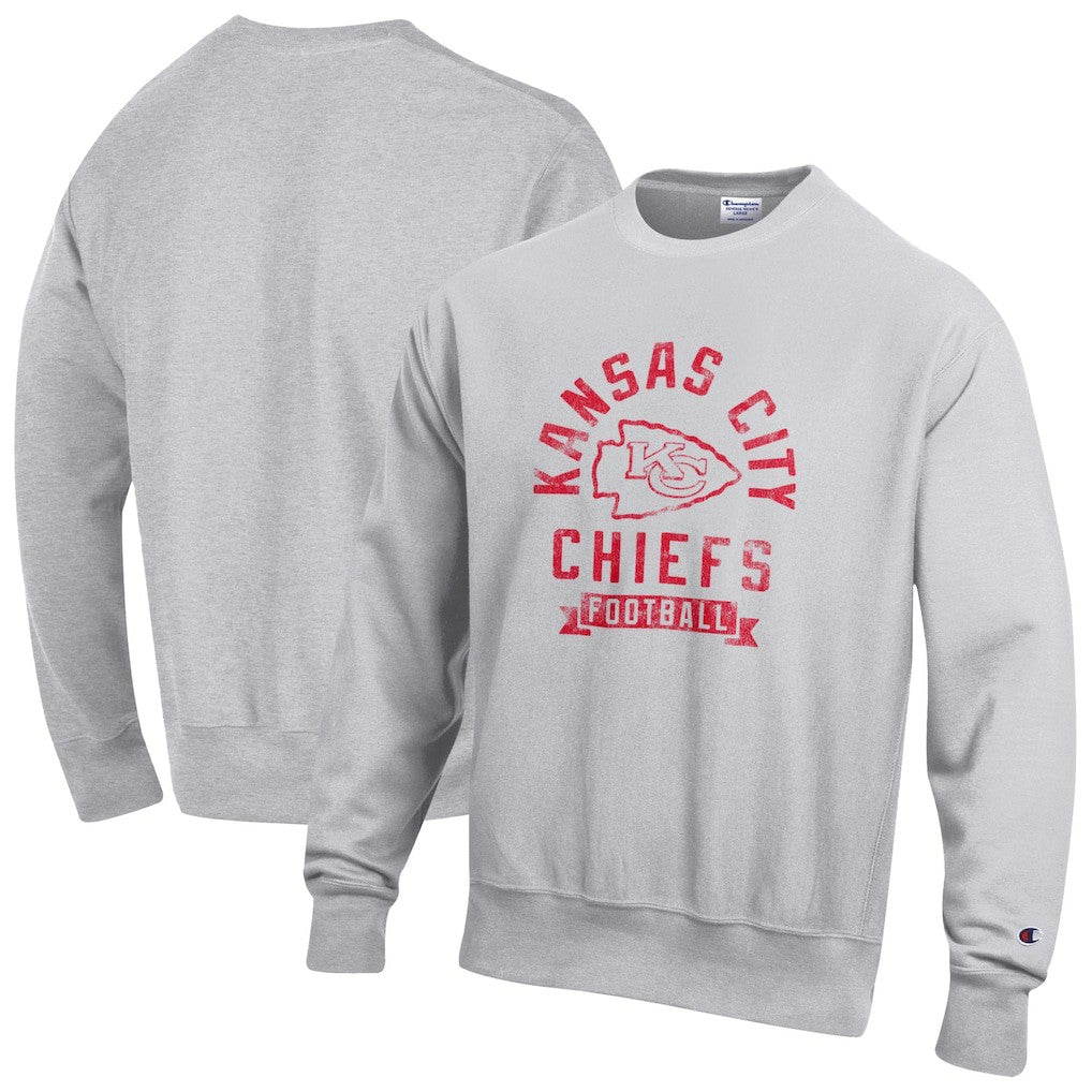 Kansas City Chiefs Champion Reverse Weave Fleece Pullover Sweatshirt Heather Gray