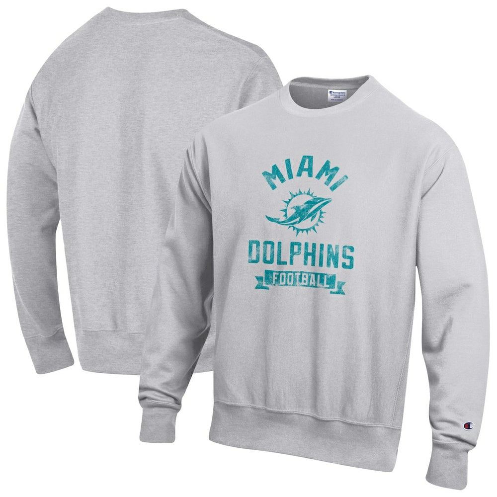 Miami Dolphins Champion Reverse Weave Fleece Pullover Sweatshirt Heather Gray
