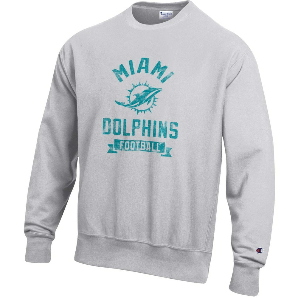 Miami Dolphins Champion Reverse Weave Fleece Pullover Sweatshirt Heather Gray