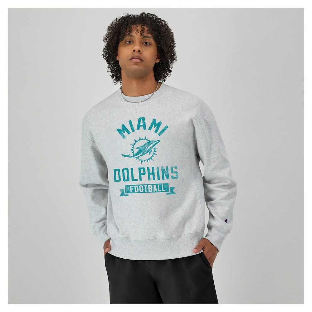 Miami Dolphins Champion Reverse Weave Fleece Pullover Sweatshirt Heather Gray