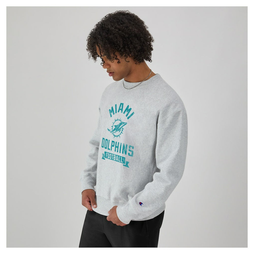 Miami Dolphins Champion Reverse Weave Fleece Pullover Sweatshirt Heather Gray