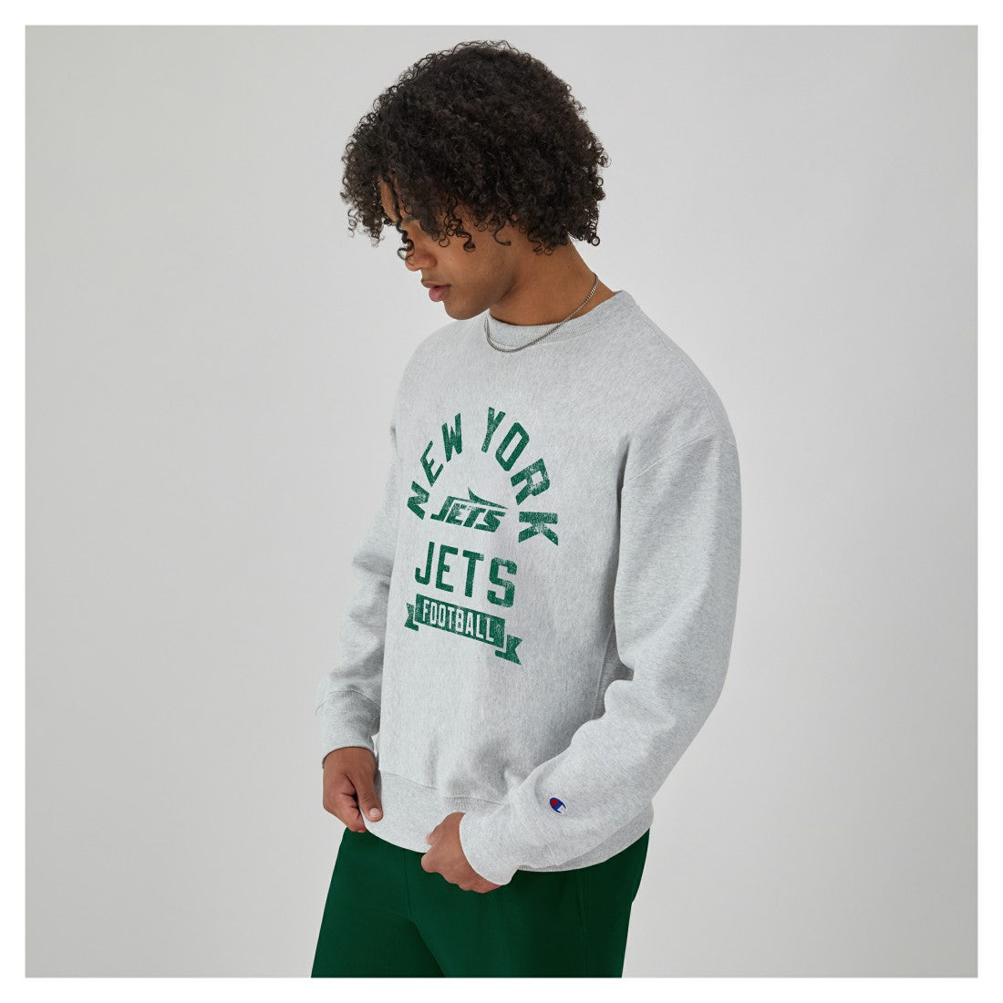 New York Jets Champion Reverse Weave Fleece Pullover Sweatshirt Heather Gray