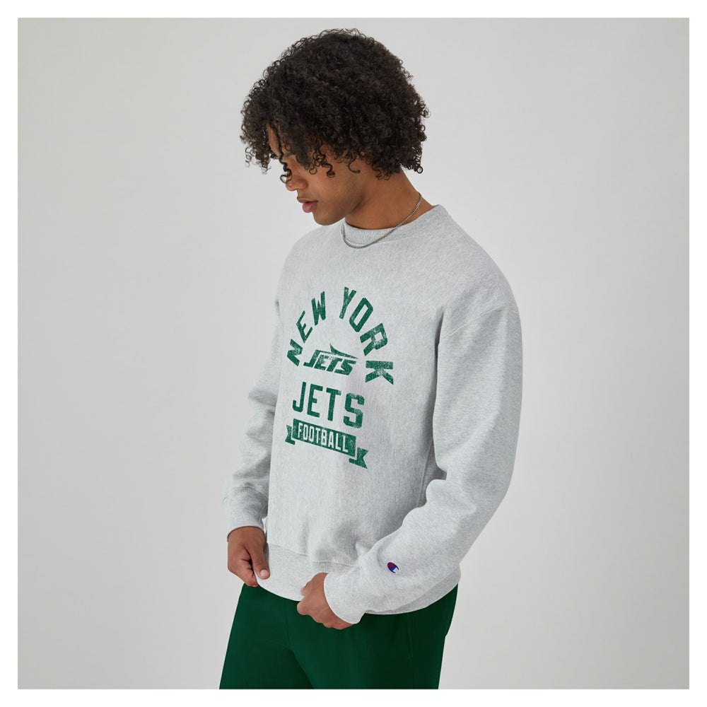 New York Jets Champion Reverse Weave Fleece Pullover Sweatshirt Heather Gray