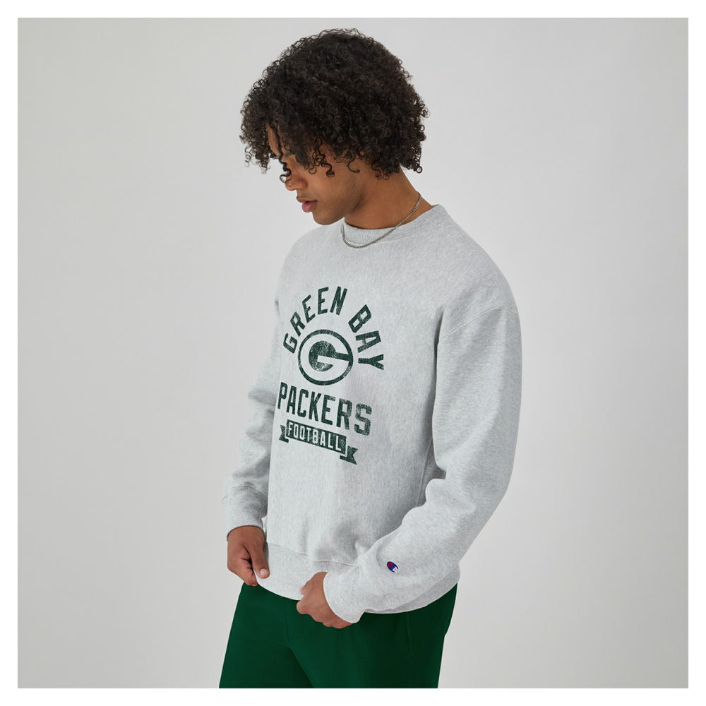 Green Bay Packers Champion Reverse Weave Fleece Pullover Sweatshirt Heather Gray