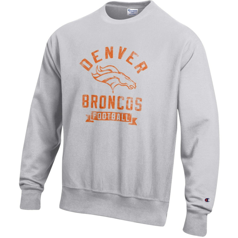 Denver Broncos Champion Reverse Weave Fleece Pullover Sweatshirt Heather Gray
