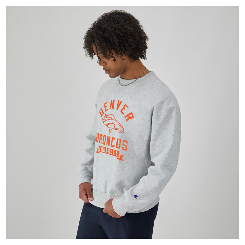 Denver Broncos Champion Reverse Weave Fleece Pullover Sweatshirt Heather Gray