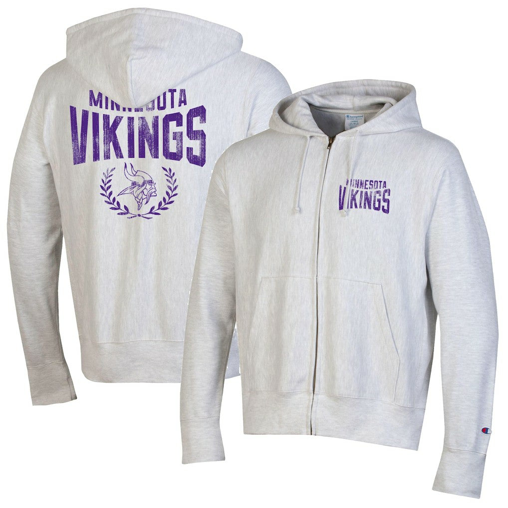 Minnesota Vikings Champion Reverse Weave Full-Zip Hoodie Heather Gray