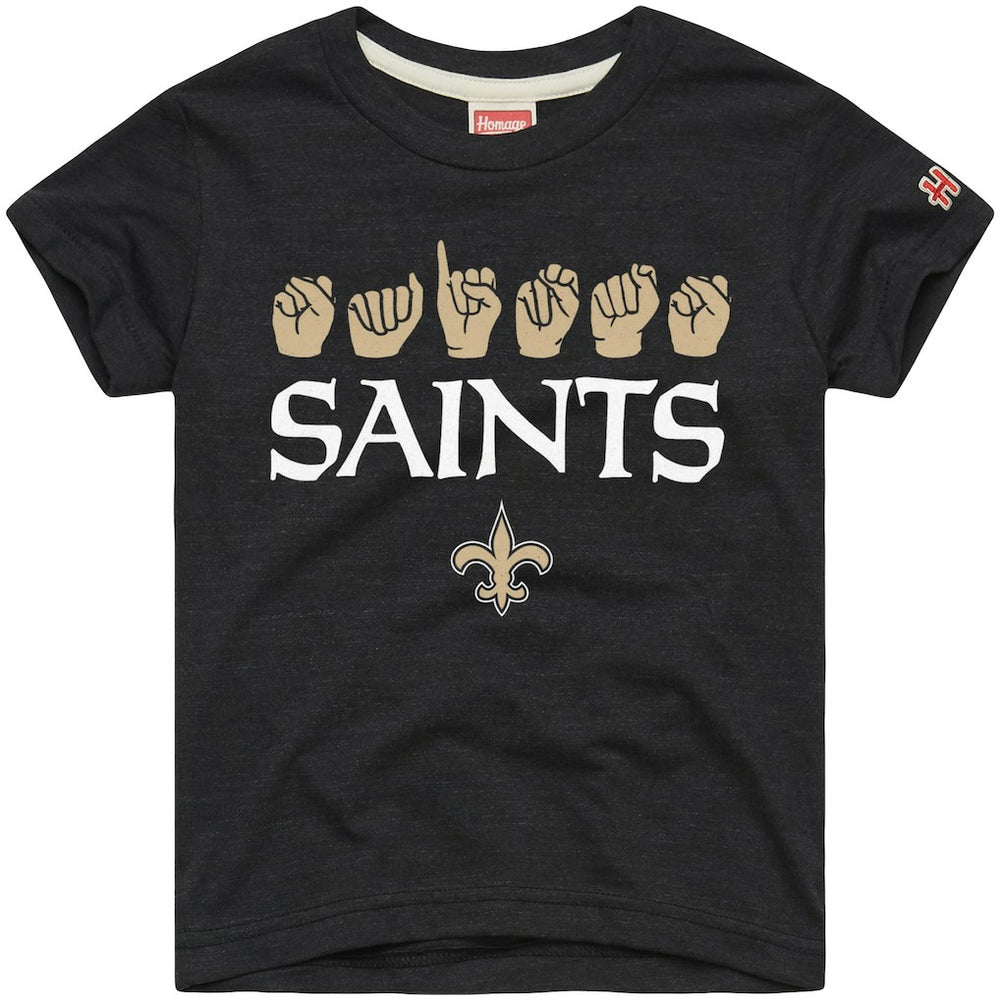 New Orleans Saints Homage Youth Love Sign x ASL 2.0 Tri-Blend T-Shirt Charcoal