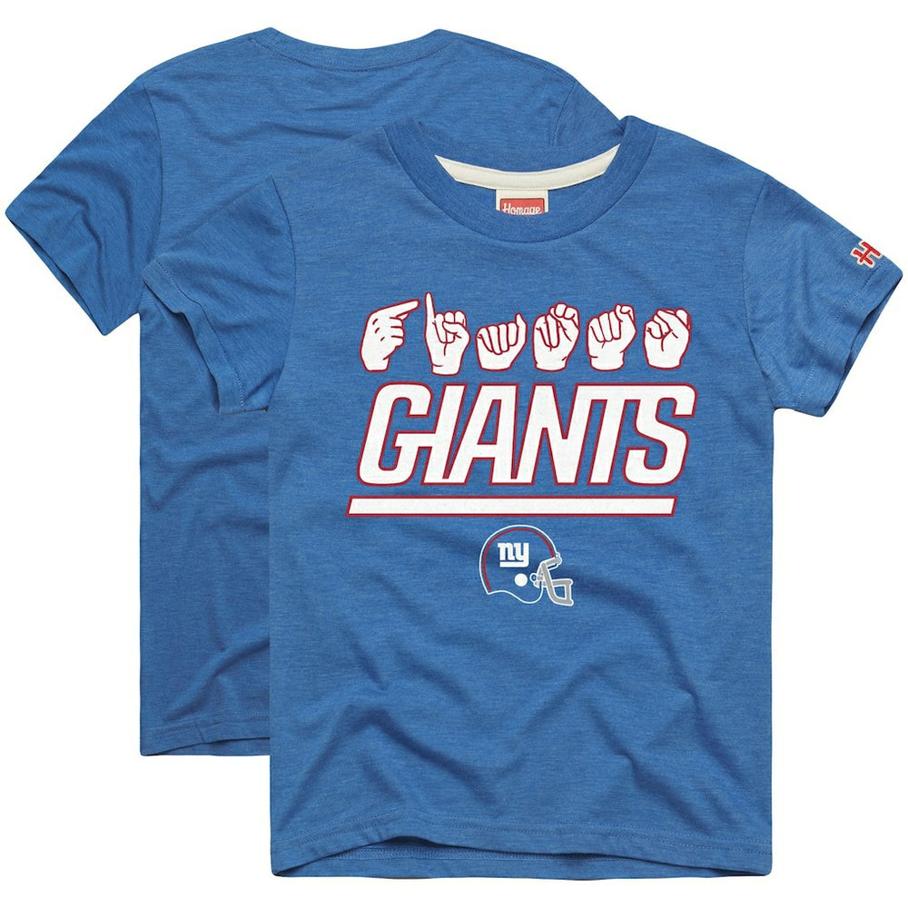 New York Giants Homage Youth Love Sign x ASL 2.0 Tri-Blend T-Shirt Royal