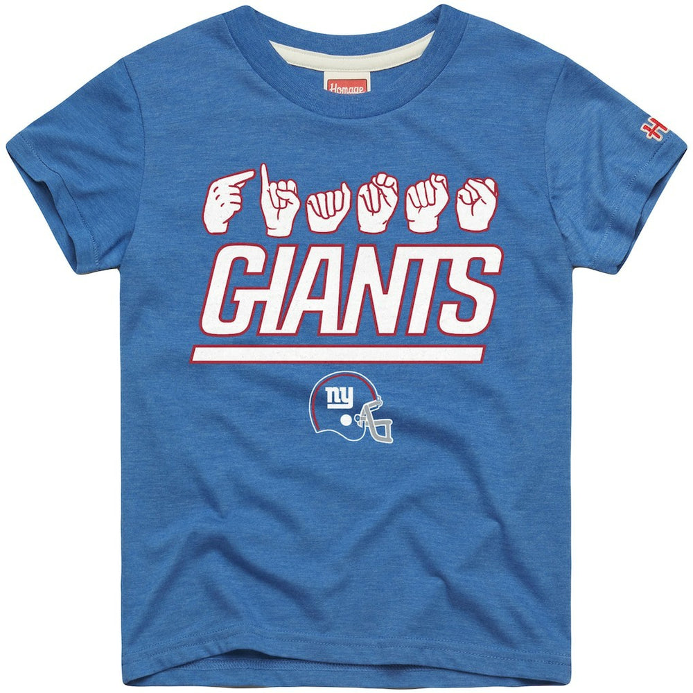 New York Giants Homage Youth Love Sign x ASL 2.0 Tri-Blend T-Shirt Royal