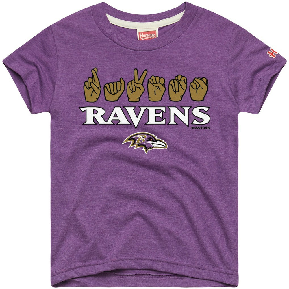 Baltimore Ravens Homage Youth Love Sign x ASL 2.0 Tri-Blend T-Shirt Purple