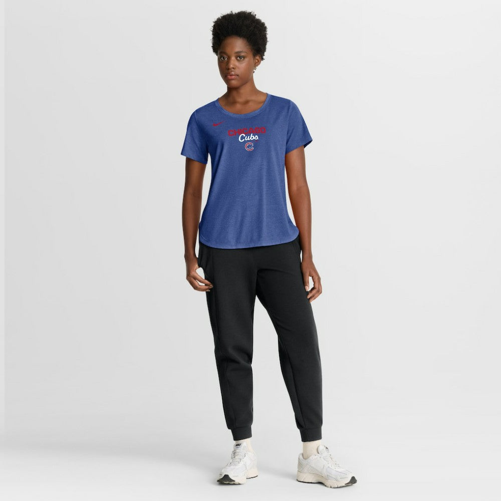 Chicago Cubs Nike Women's Arched Tri-Blend T-Shirt - Heather Royal - Nike Lifestyle