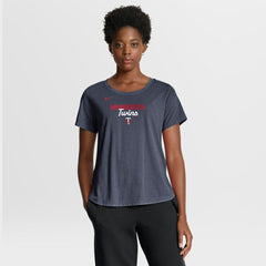 Minnesota Twins Nike Women's Arched Tri-Blend T-Shirt - Heather Navy - Nike Lifestyle