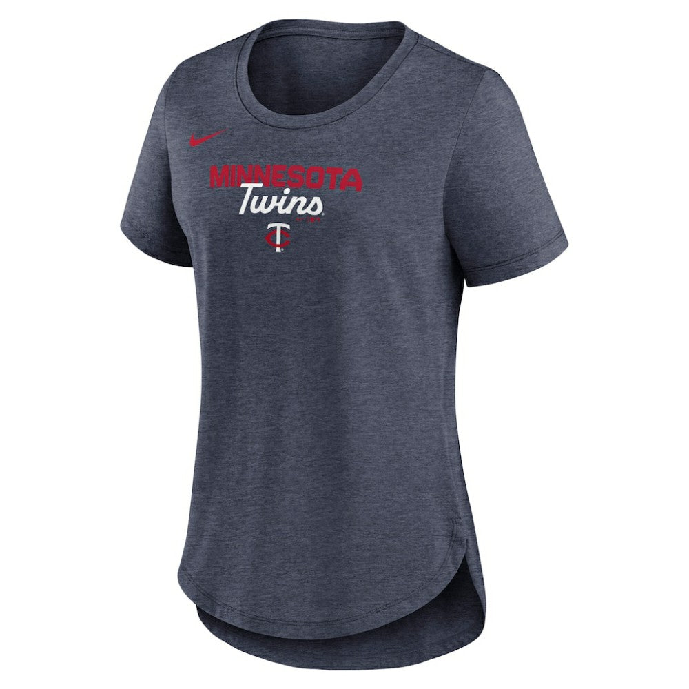 Minnesota Twins Nike Women's Arched Tri-Blend T-Shirt - Heather Navy - Nike Lifestyle