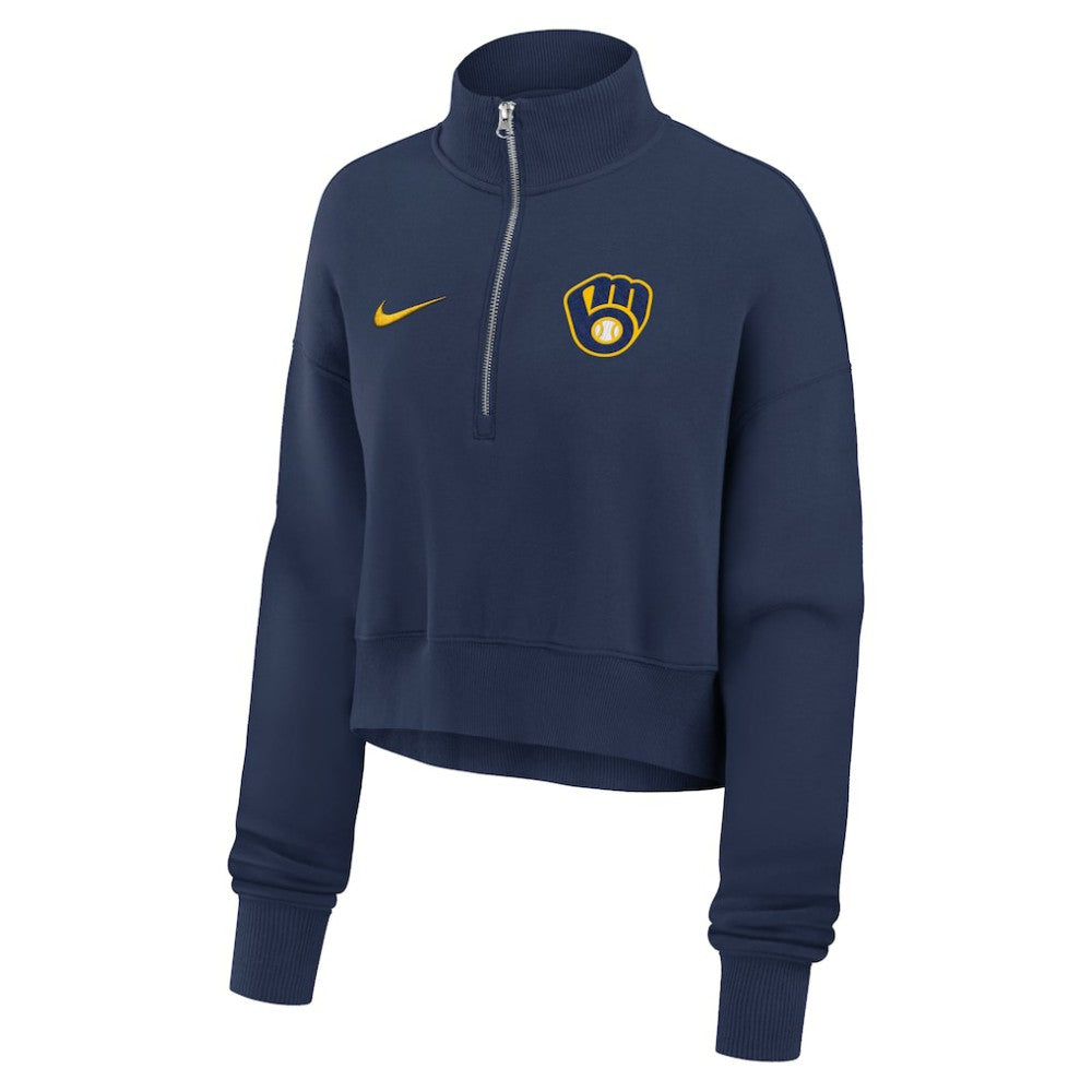Milwaukee Brewers Nike Women's Primetime Phoenix Fleece Half-Zip Sweatshirt - Navy - Nike Sale
