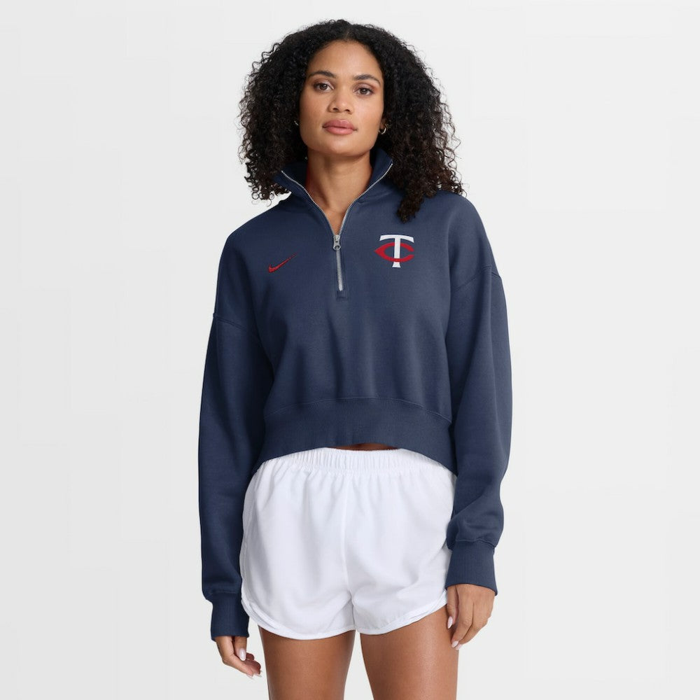 Minnesota Twins Nike Women's Primetime Phoenix Fleece Half-Zip Sweatshirt - Navy - Nike on Sale