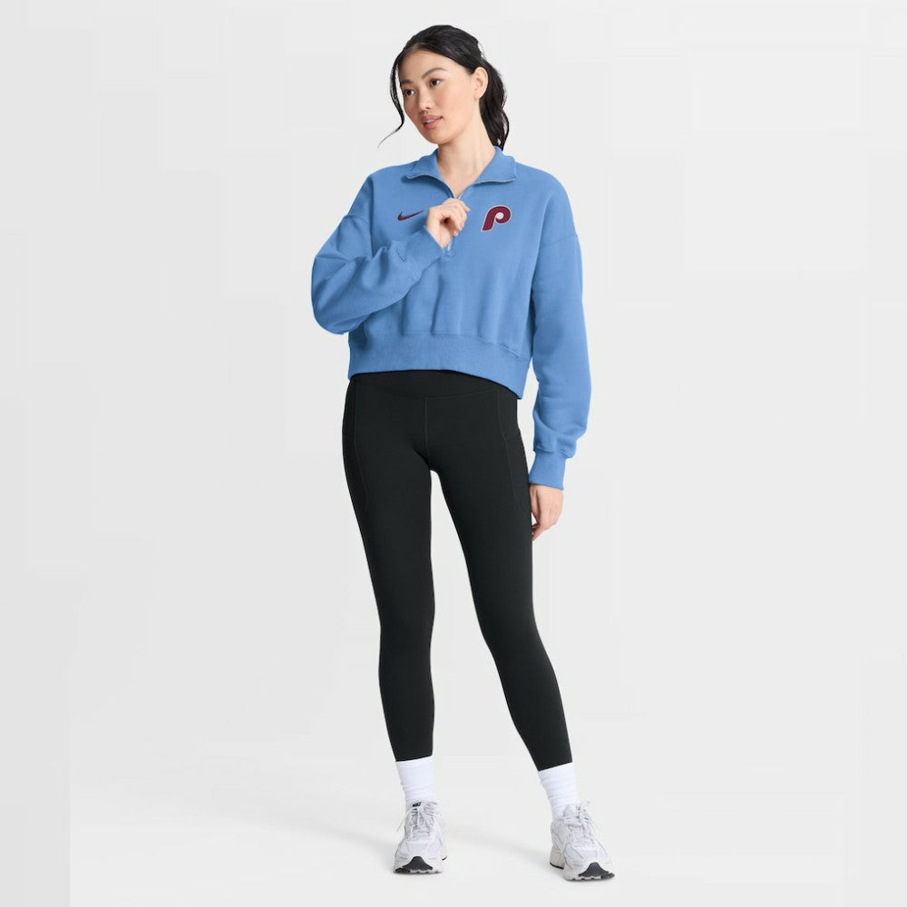 Philadelphia Phillies Nike Women's Primetime Phoenix Fleece Half-Zip Sweatshirt - Light Blue - Nike Lifestyle