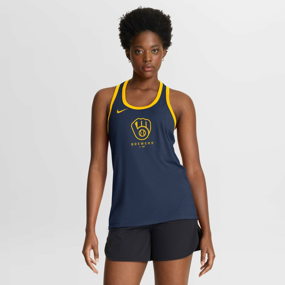 Milwaukee Brewers Nike Women's Tri-Blend Dri-FIT Racerback Tank Top - Navy - Nike Online