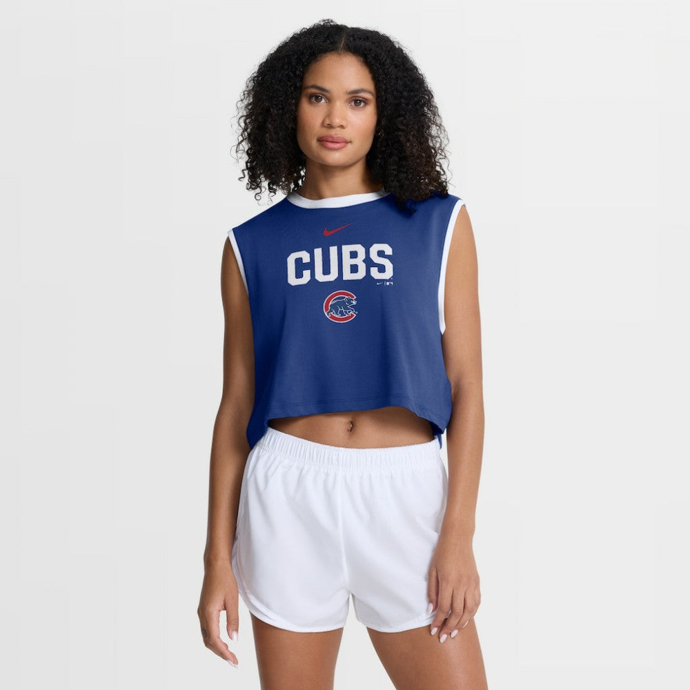 Chicago Cubs Nike Women's Primetime Loose Dri-FIT Cropped Tank Top - Royal - Nike on Sale