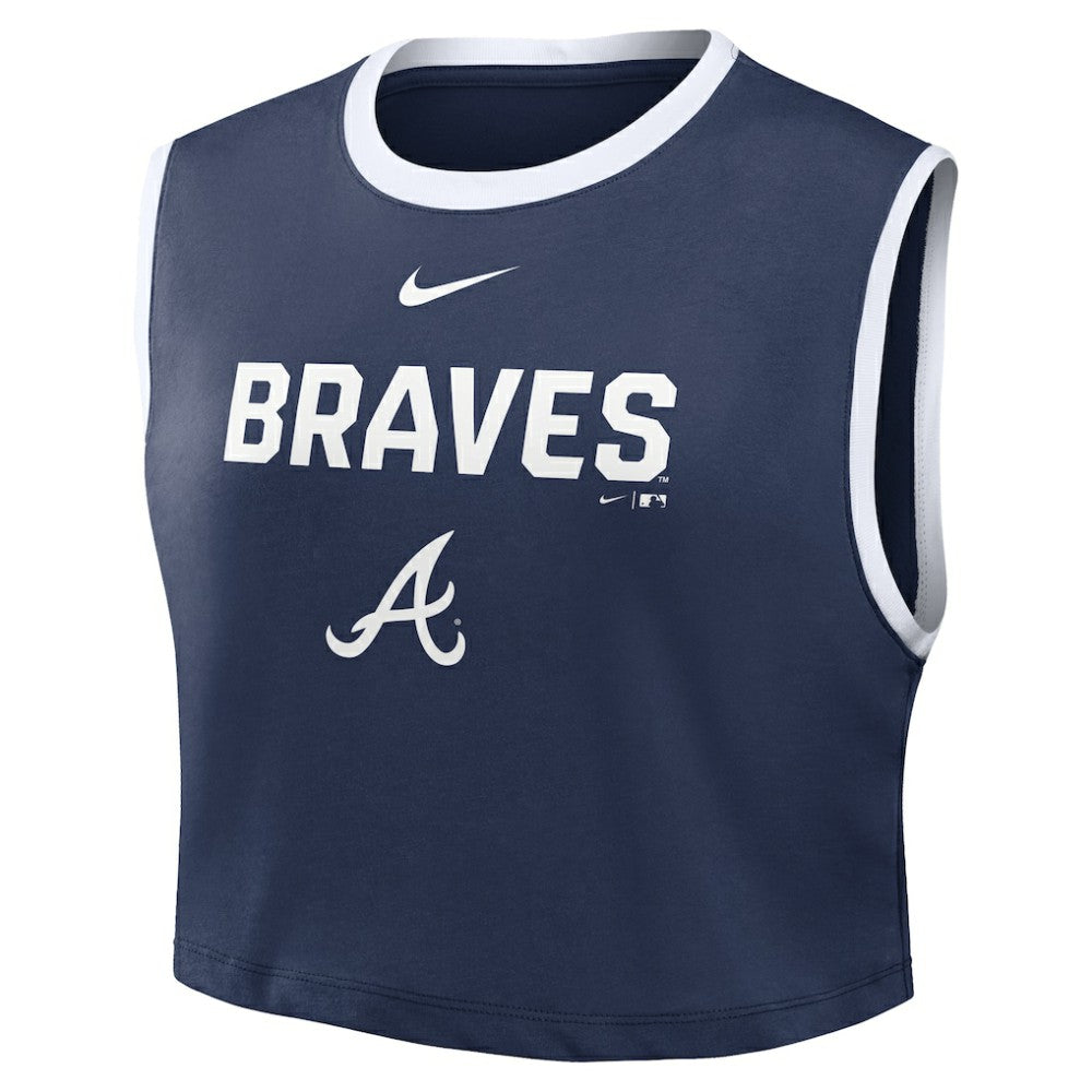 Atlanta Braves Nike Women's Primetime Loose Dri-FIT Cropped Tank Top - Navy - Nike Lifestyle