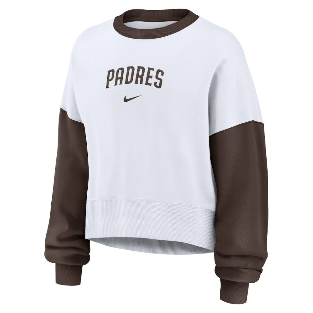 San Diego Padres Nike Women's Oversized High Hip Fleece Sweatshirt - White/Brown - Nike Discount