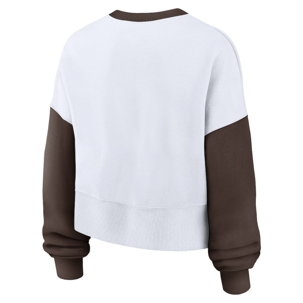 San Diego Padres Nike Women's Oversized High Hip Fleece Sweatshirt - White/Brown - Nike Discount