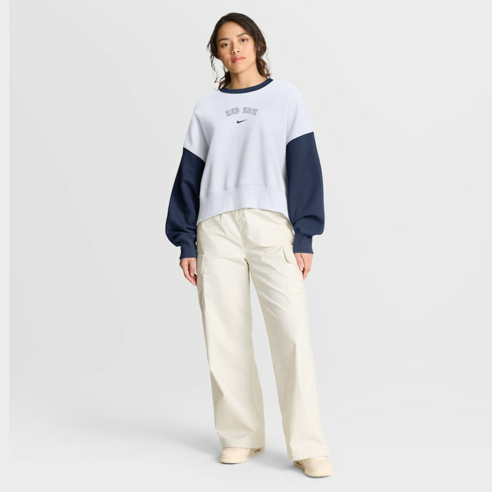 Boston Red Sox Nike Women's Oversized High Hip Fleece Sweatshirt - White/Navy - Nike on Sale