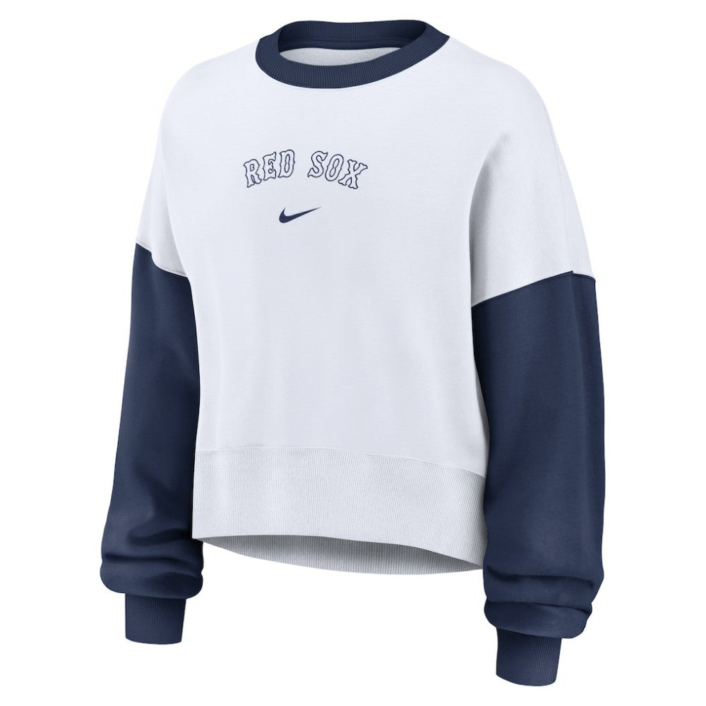 Boston Red Sox Nike Women's Oversized High Hip Fleece Sweatshirt - White/Navy - Nike on Sale