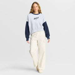 Detroit Tigers Nike Women's Oversized High Hip Fleece Sweatshirt - White/Navy - Nike Lifestyle