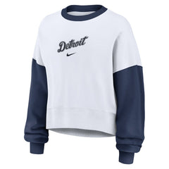 Detroit Tigers Nike Women's Oversized High Hip Fleece Sweatshirt - White/Navy - Nike Lifestyle